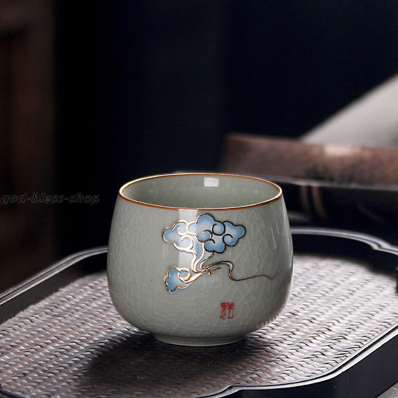 ruyao crackle glaze porcelain tea cup cloud print Chinese kungfu cup of tea new