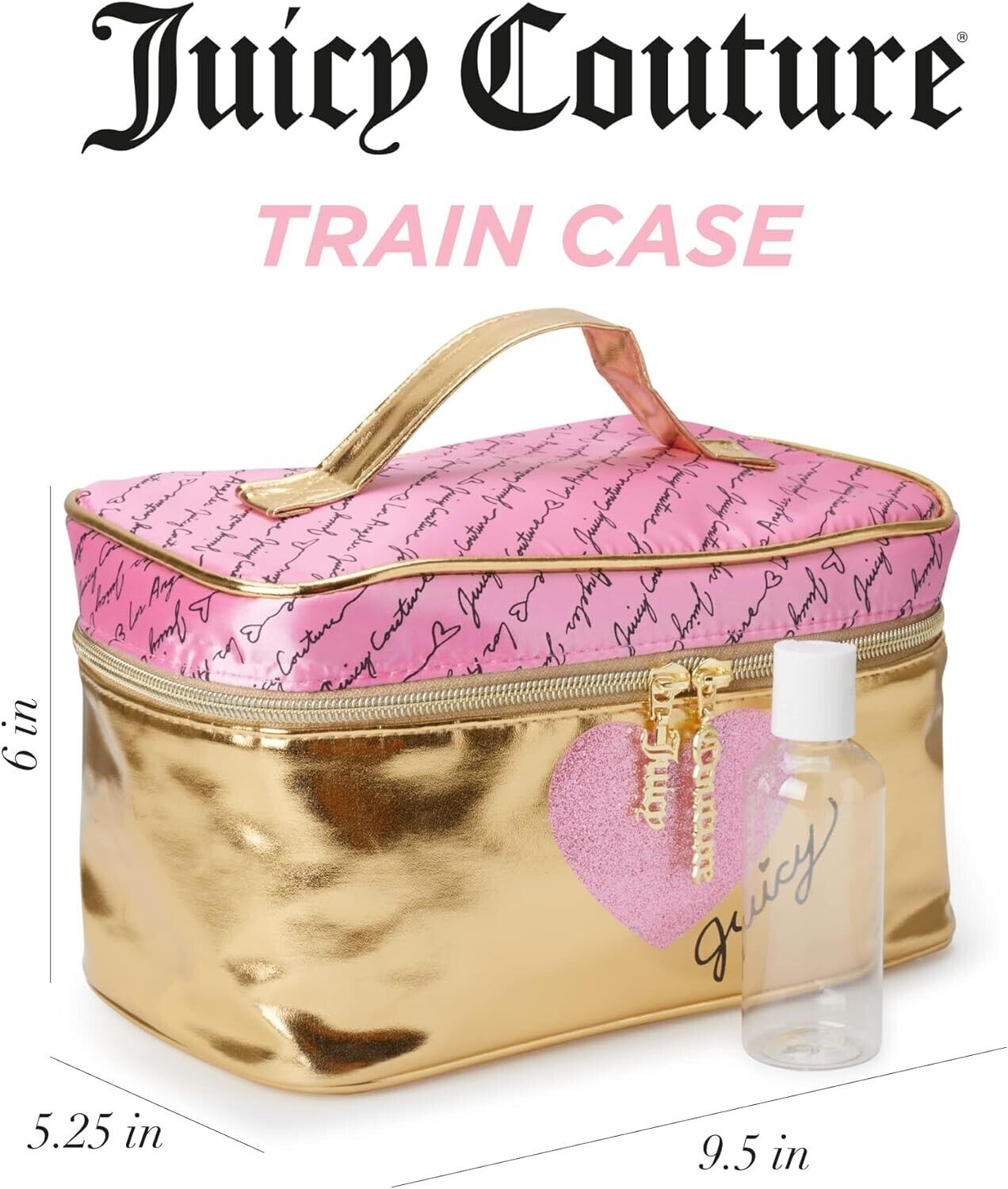 Women's Juicy Couture Travel Cosmetics Bag Pink & Metallic Gold Toiletries Gift