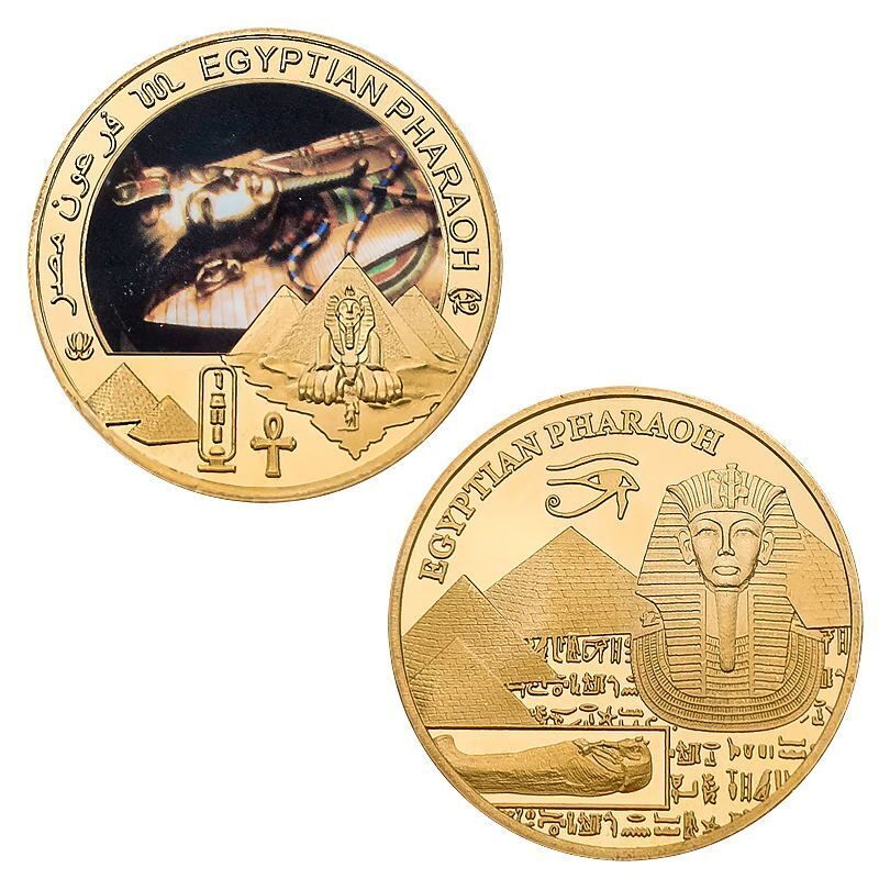 Commemorative Challenge Coins Egyptian Pharaoh Gold Plated Craft Souvenir 1.57in
