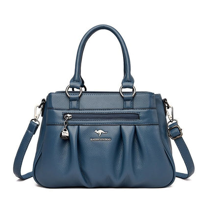Handbag 3 Layers Leather Bags Big Capacity Tote Bag Women Vintage Shoulder Bags