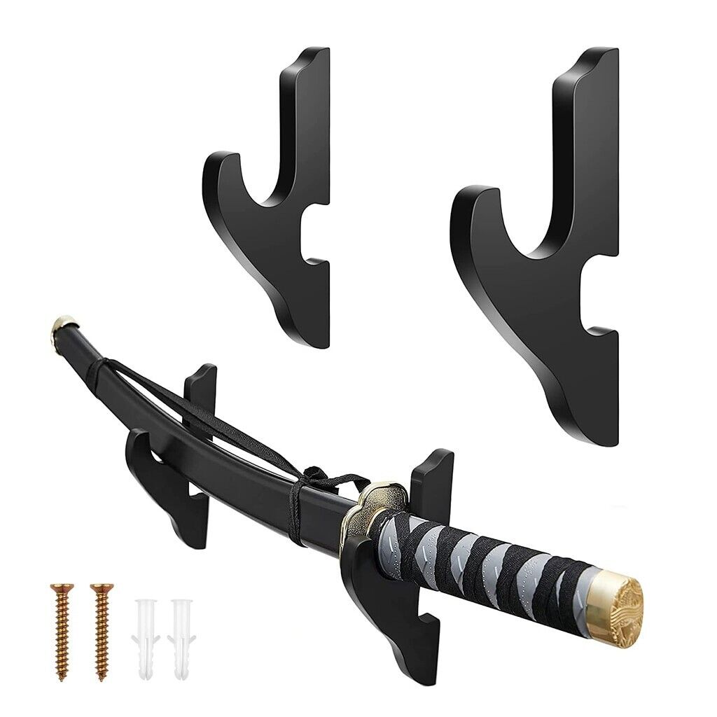 Sword Stand Holders 1 Pair Wooden Wall Mount Samurai Katana Tanto Hangers 15x7cm