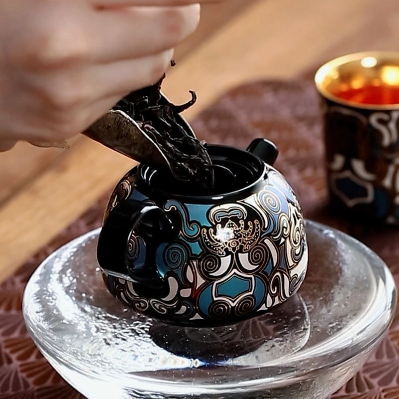 Chinese Ceramic Taotie Kung Fu Tea Set Portable Tea Pot Single Pot