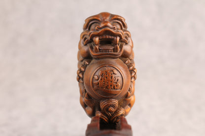Japanese Fortune Boxwood Dragon Figure Statue Netsuke Collectable Hand Piece