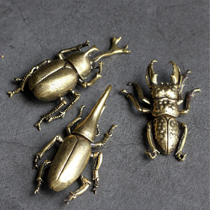 3Pcs/set China Bronze Beetle Statue Figure Tea Pet Tea Tray Decorate Handicraft