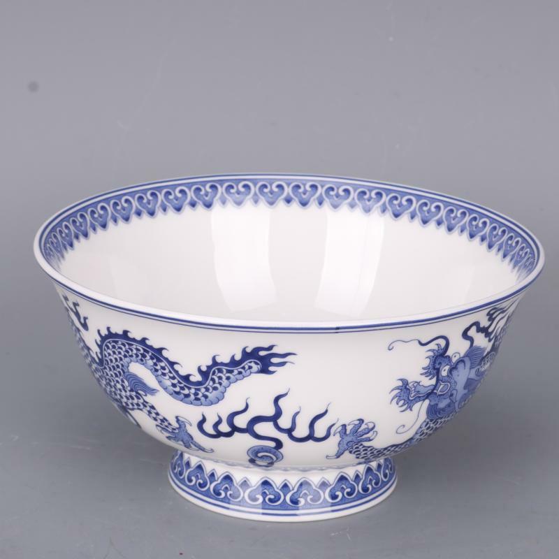 6.1 inch Chinese Qing Qianlong Blue and White Two Dragons Design Porcelain Bowl