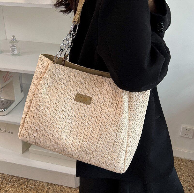 Large Shoulder Bag Straw Tote Purse Beach Handbag Underarm Polyester Satchel Bag