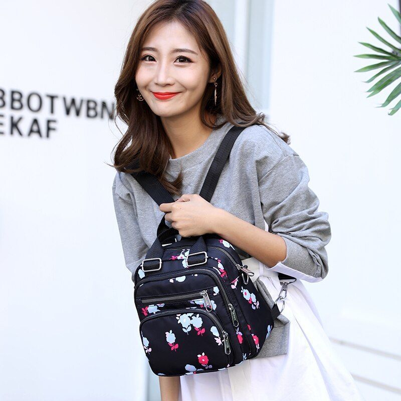 Women Nylon Backpack Waterproof Shoulder Bag Cartoon Print Rucksack Mini Casual