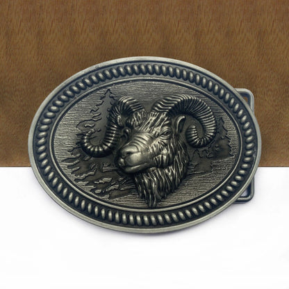 Belt Buckle Zinc Alloy Retro Western Goat Head Design Pewter Finishing 9.0x6.7cm