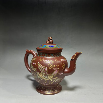 Chinese Yixing Zisha Clay Handmade Exquisite Teapot（龍凤高执 底款：乾隆御制）