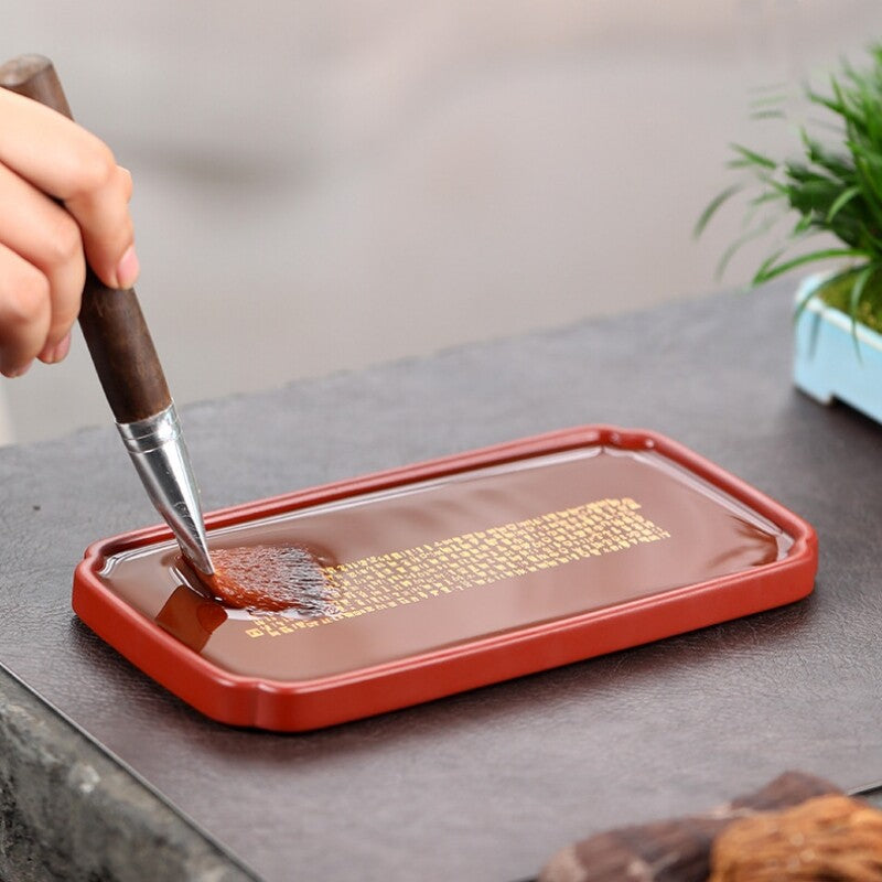 True Yixing Zisha Tea Tray Dahongpao Clay Handmade Drawings Tea Plate For Pot