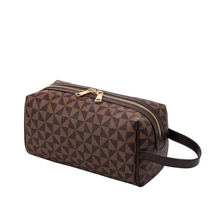 Synthetic Leather Cosmetic Handbag Brown/Black Travel Clutch Portable Makeup Bag