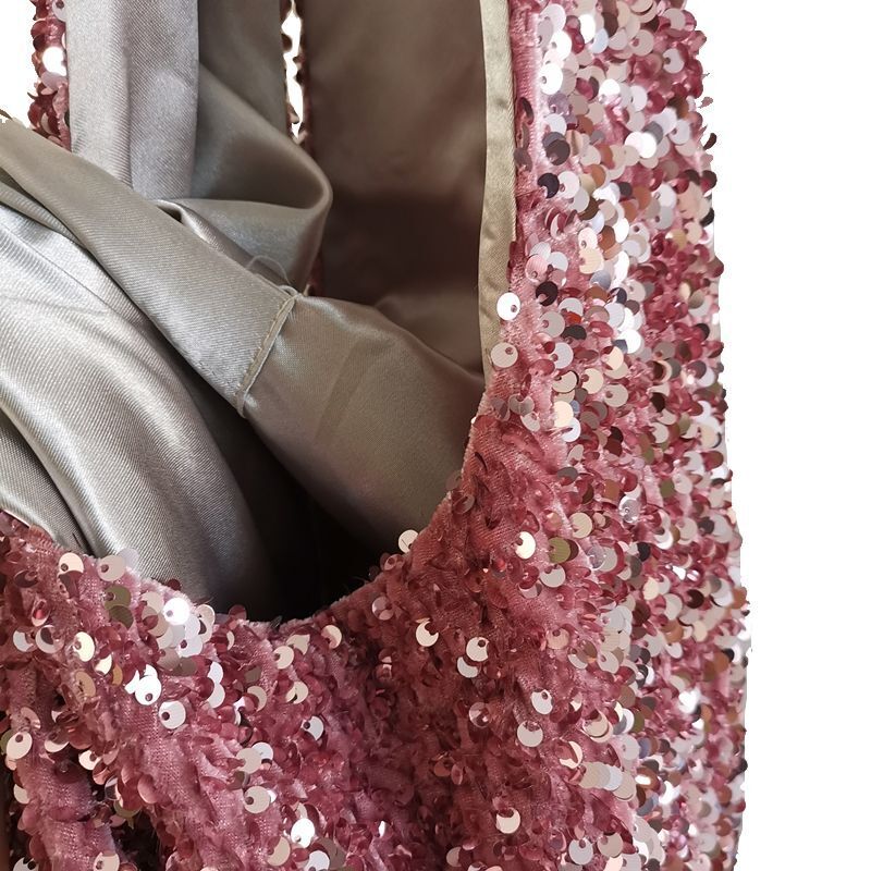 Sequins Shoulder Bag Large Glitter Beaded Tote Handbag Mermaid Sequins Hand Pink