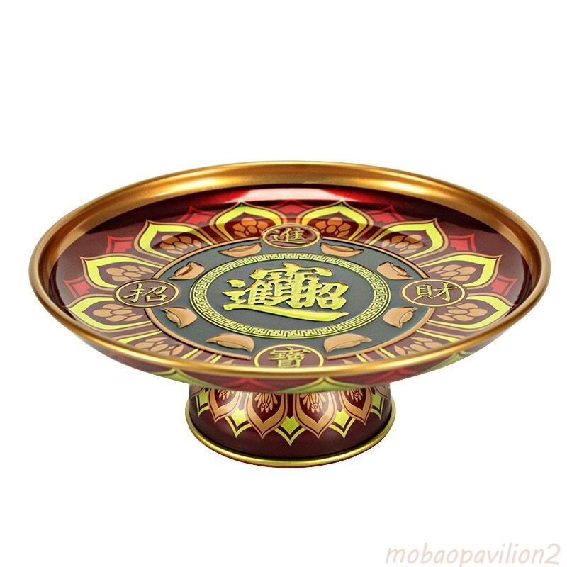 17.6cm China Metal Fruit Dish Buddhist Supplies Tribute Plate Buddha Hall Decor