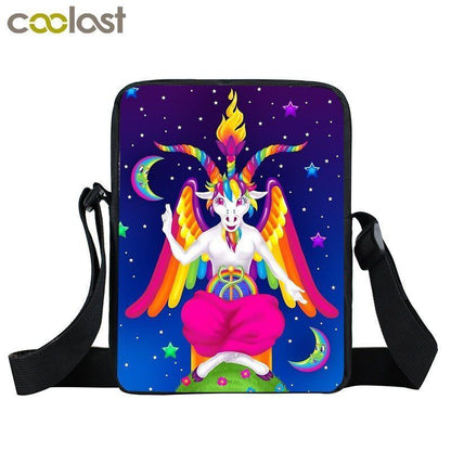 Witch Black Cat Messenger Bag Clutch Canvas Crossbody Shoulder Bags Travel Small