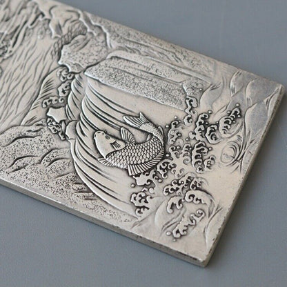 Old Thangka Tibetan Tibet Silver Fish Dragon Door Amulet Plate