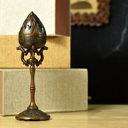 Pure Copper Dragon Phoenix Boshan Incense Burner 23x5.5cm Antique Censer 450g