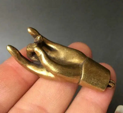 Chinese Pure Brass Solid Guanyin Buddha Hand Pendant