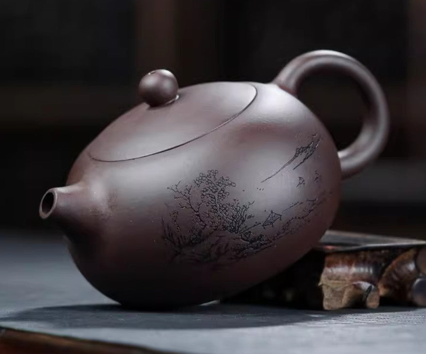 5.9" Chinese Yixing Zisha Pottery Purple Mud 420CC Hill Water Kung Fu Teapot