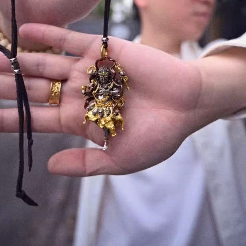 Mahakala Buddhist Statue Pendant Tibetan Style Necklace Vintage Handmade Amulet