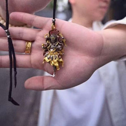 Mahakala Buddhist Statue Pendant Tibetan Style Necklace Vintage Handmade Amulet