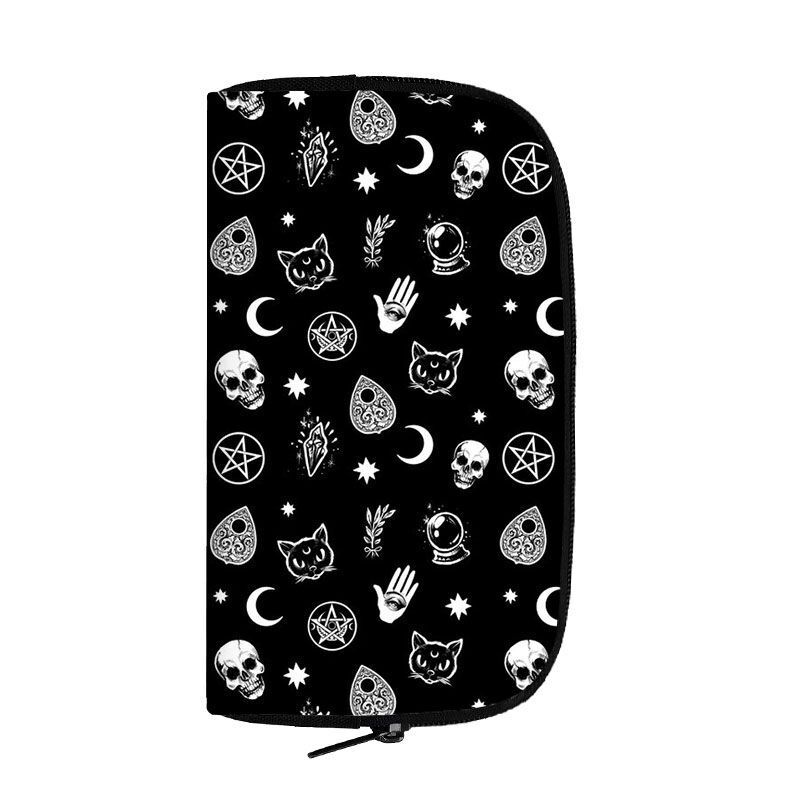 Black Long Wallet Witchcraft Skull Gothic Purse Passport Bag Phone Coin Purses