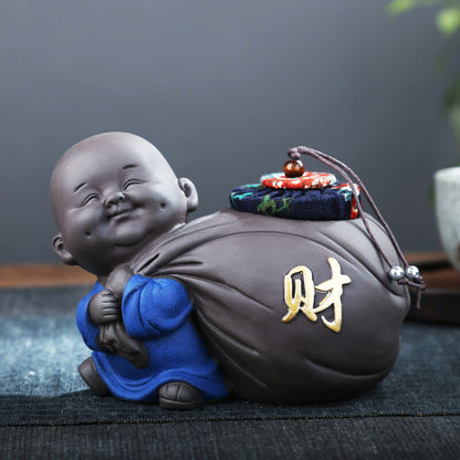 Small Tea Canister With Sealed Lid Yixing Zisha Purple Clay Buddha Statue Caddy