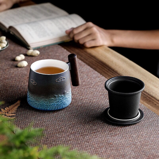 Lucky Cloud and Sea Ceramic Tea Cup with Infuser 300 ml