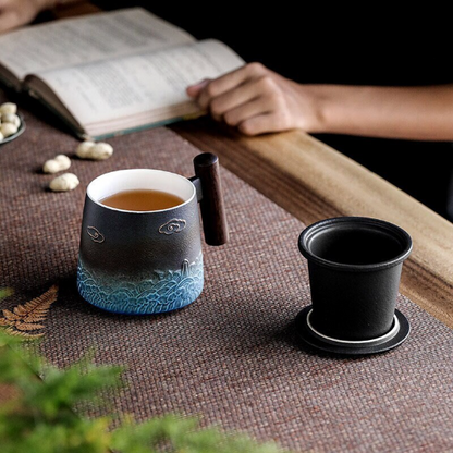 Lucky Cloud and Sea Ceramic Tea Cup with Infuser 300 ml