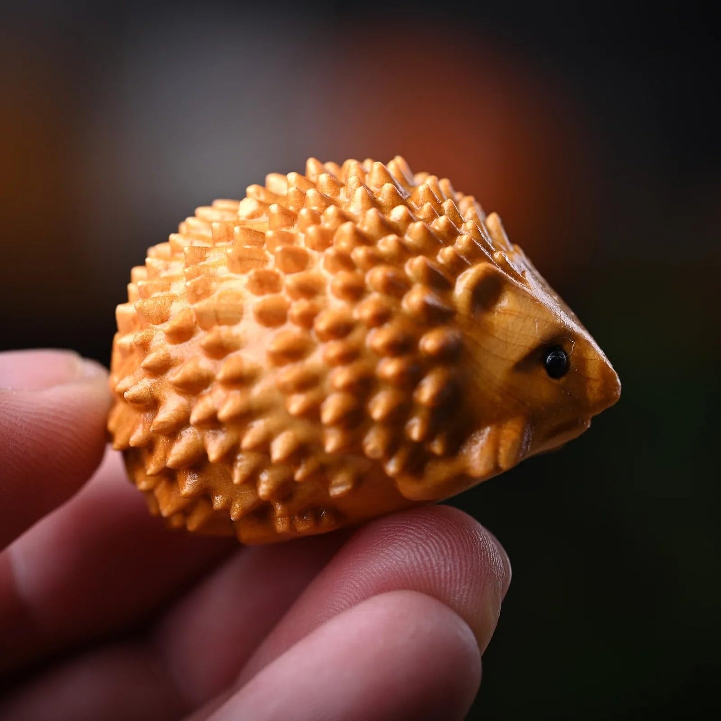 Little Hedgehog Yellow Wooden Tea Pet 5cm 2in Mini Wooden Carving Decor Tea Play