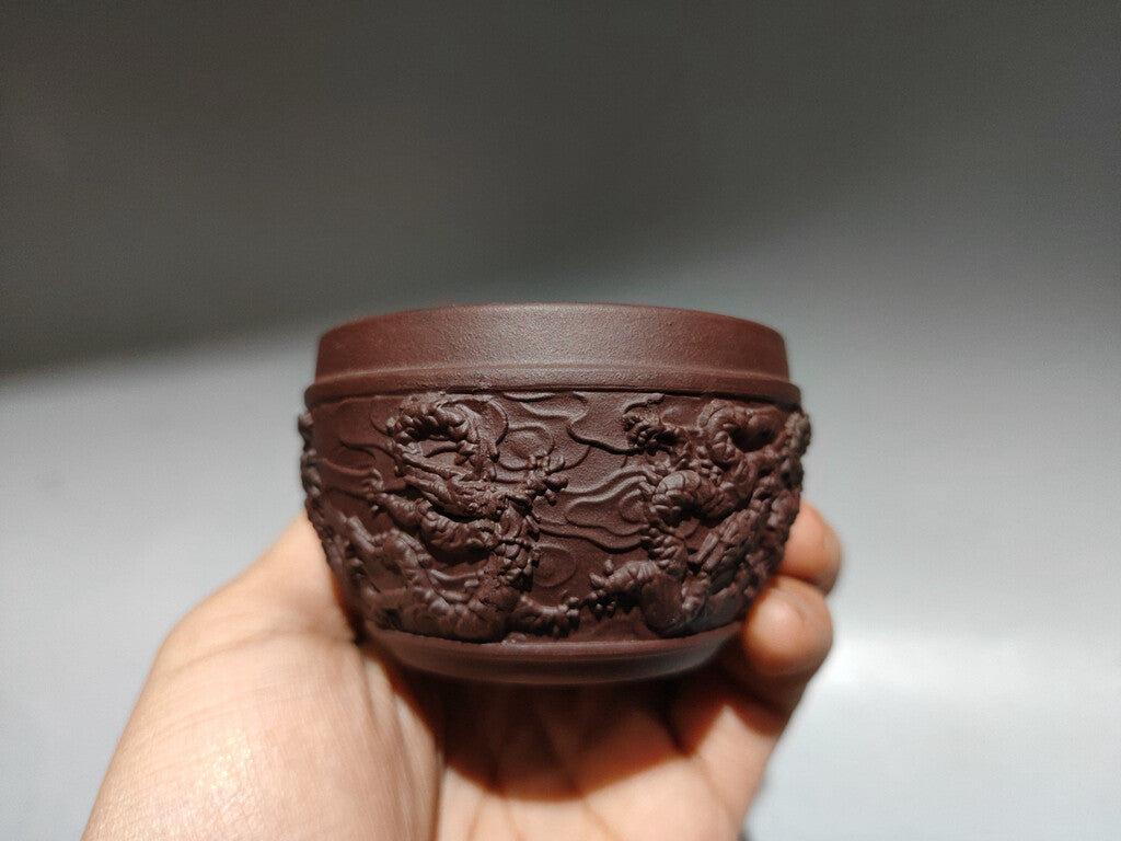 Chinese Yixing Zisha Clay Handmade Exquisite Dragon Pattern Cups
