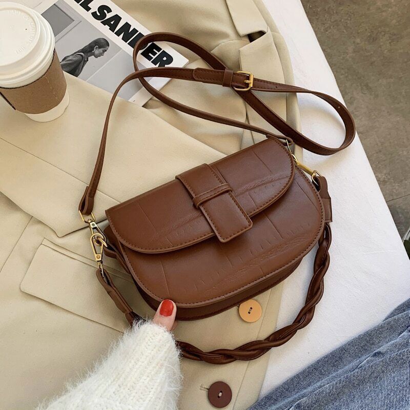 PU Leather Saddle Crossbody Bags Women Winter Shoulder Bag Handbags Purses