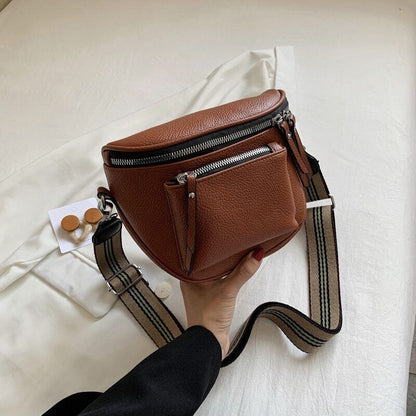 Crossbody Bag Pu Leather Bags Ladies Zipper Wide Shoulder Woman Bag Female Bags