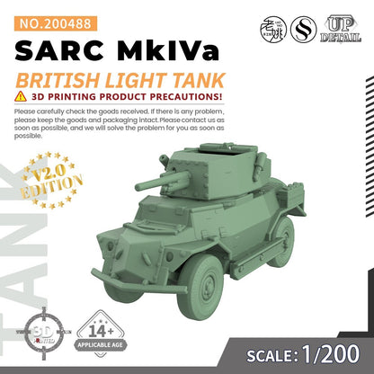SSMODEL SS488 1/200/350/700 Military Model Kit British SARC MkIVa Light Tank