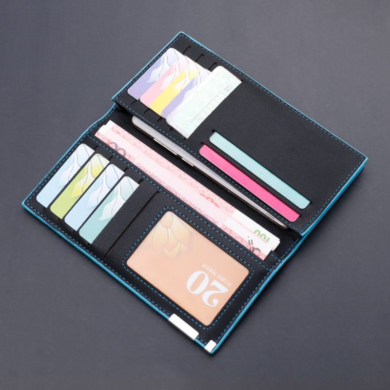 Thin Slim Wallet Long Clutch Bag Coin Purse Cardholder Polyester Black Blue 1 PC