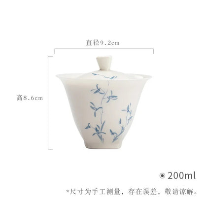 Hand-painted Orchid Gaiwan Cover Bowl Ceramic Tea Making Bowl Chinese Tea Cup