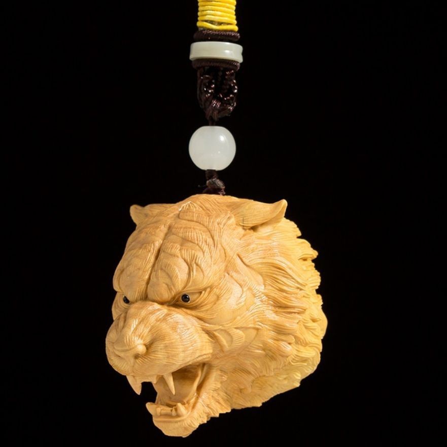 Boxwood Zodiac Tiger Head Hand Piece 1.97*2.36in Wood Carving