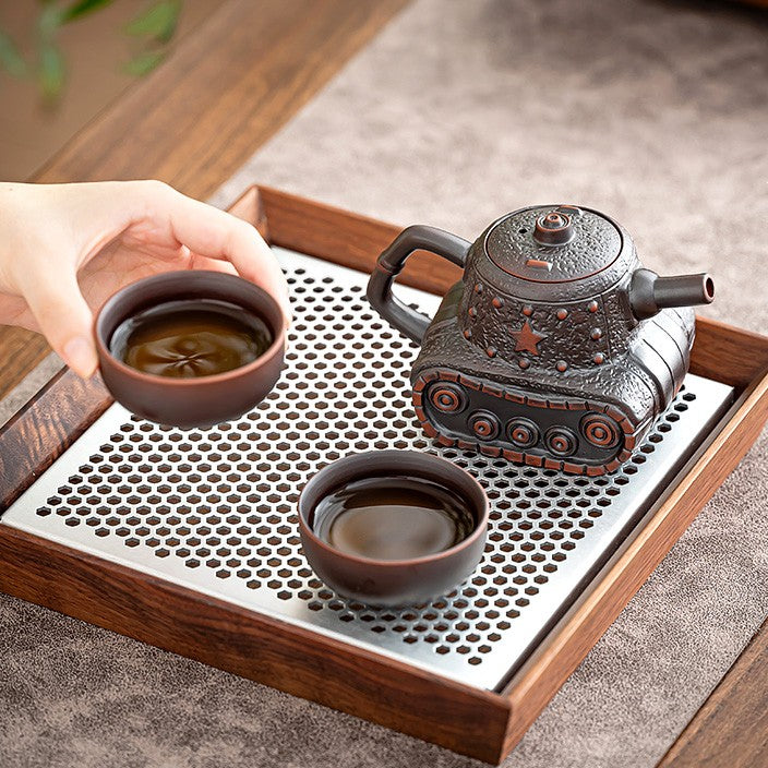 250mLChinese Tank Shaped Yixing Zisha Clay Teapot Unique Purple Clay Pot