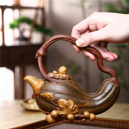 Chinese Yixing Zisha Clay Handmade Exquisite Teapot（南瓜提梁 作者：汪寅仙）