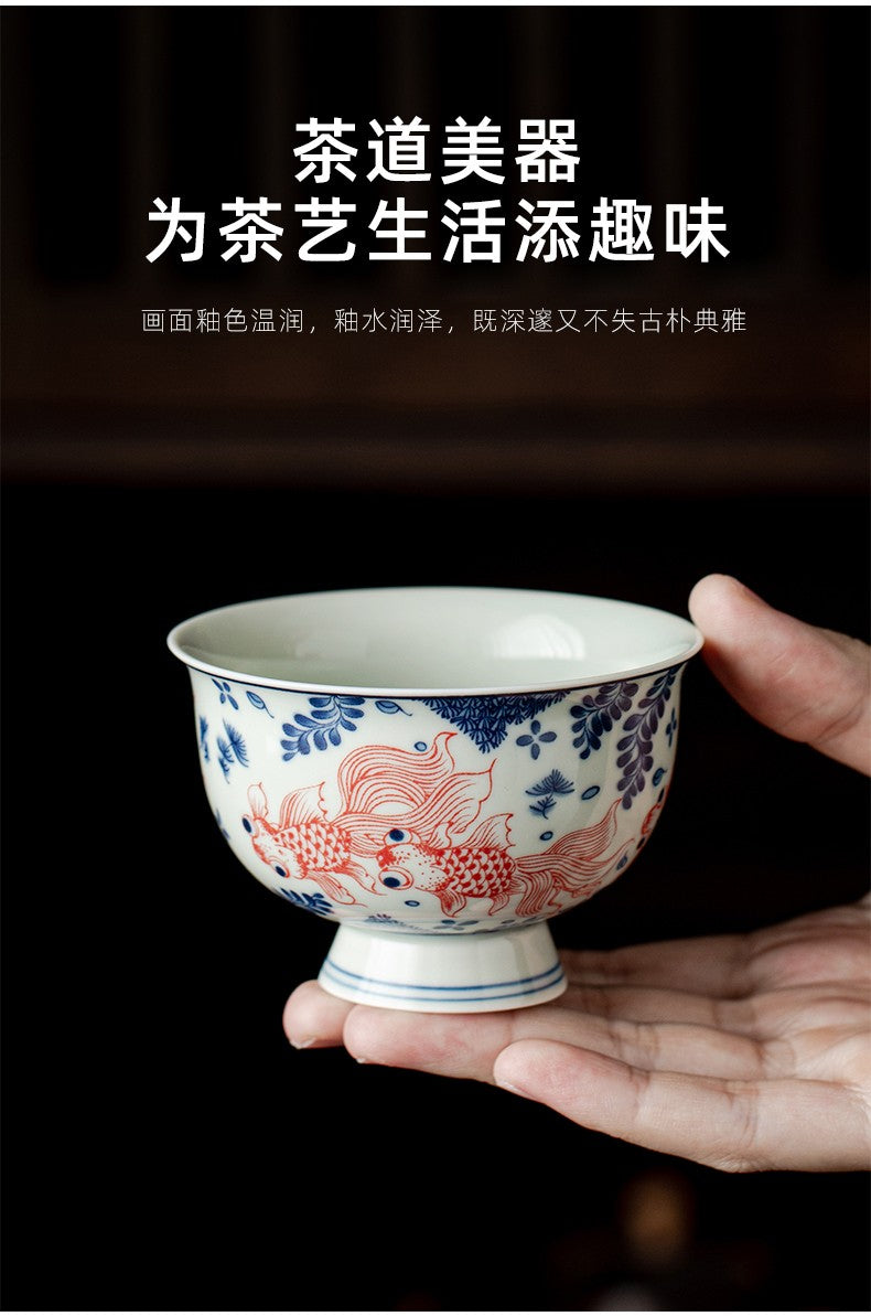 Blue and White Master Cup Glazed Black Tea Cup Tea Tasting Cup Kung Fu Tea Set