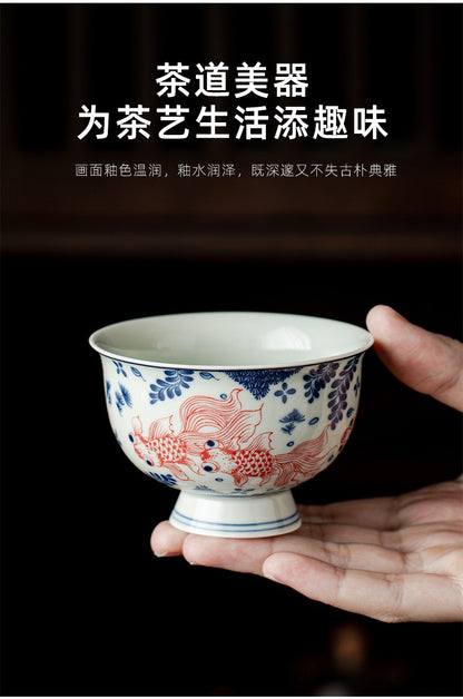 Blue and White Master Cup Glazed Black Tea Cup Tea Tasting Cup Kung Fu Tea Set