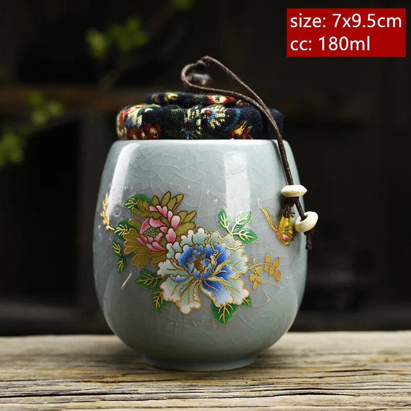 Portable Ceramic Tea Caddy Household Sealed Tank Travel Tea Boxes Containers