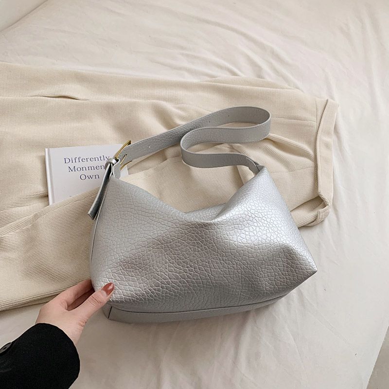 Silver Soft Hobo Bags Fashion Leather Handbags Purse Crossbody Bag 35*31*21*14CM