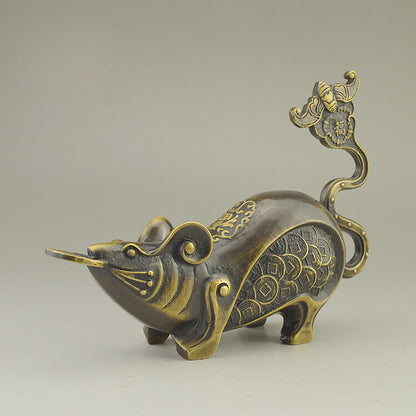 Chinese Bronze Lovely Mouse Statue Figure Collectable Home Onament Decoration