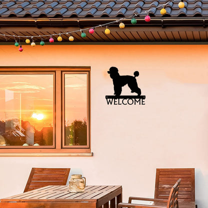 Poodle (Natural Coat) Dog Welcome Sign - 12 inch Wide Metal Wall Art