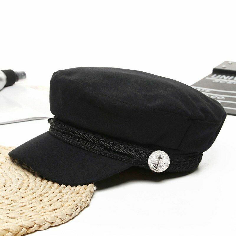 Winter Hats Womens French Style Wool Baker's Boy Cool Baseball Cap Black Visor