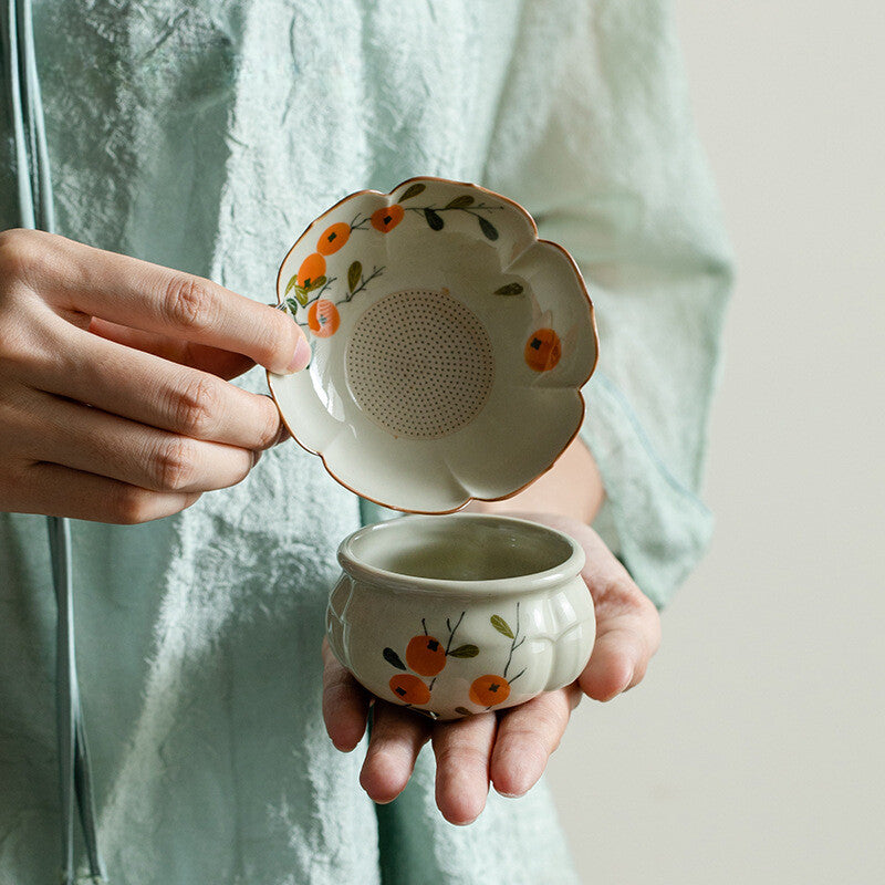 Hand-painted Persimmon Flower Tea Infusor Zen Tea Brewing Chinese Tea Set