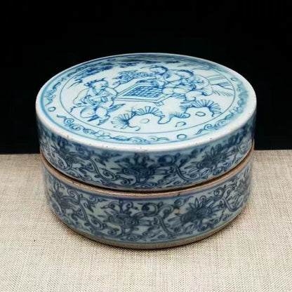 Exquisite Chinese Porcelain Blue and White Porcelain Figure Pattern Ink Box