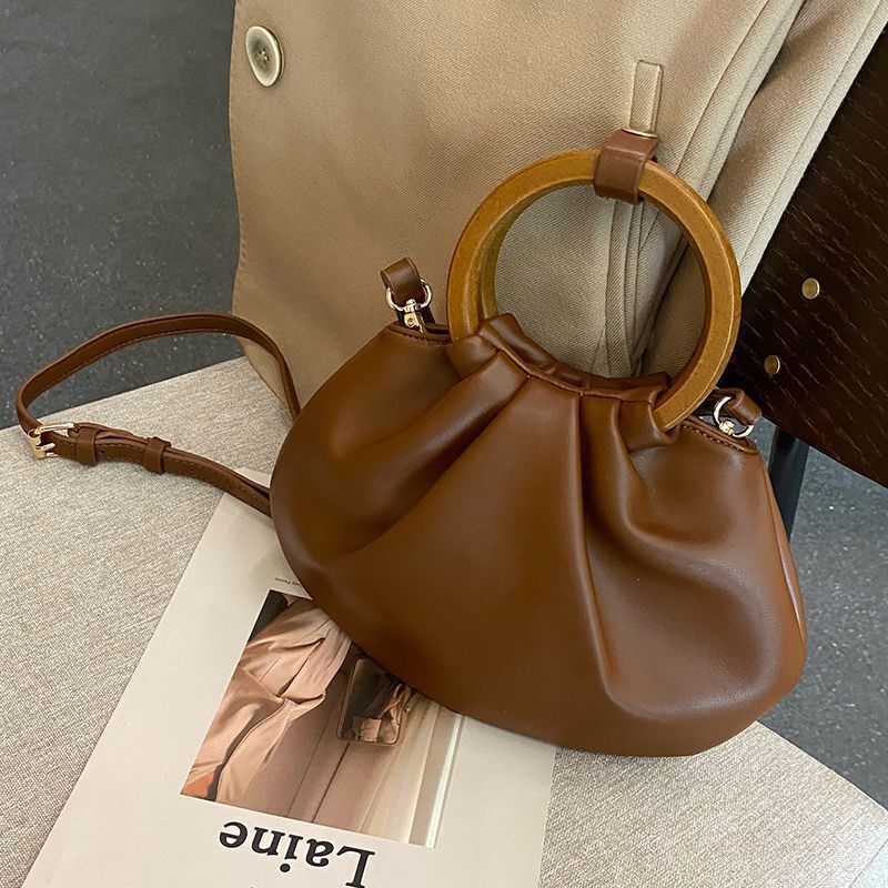 Shoulder Bags Wooden Handle Handbag Synthetic Leather Crossbody Bag Small Purses