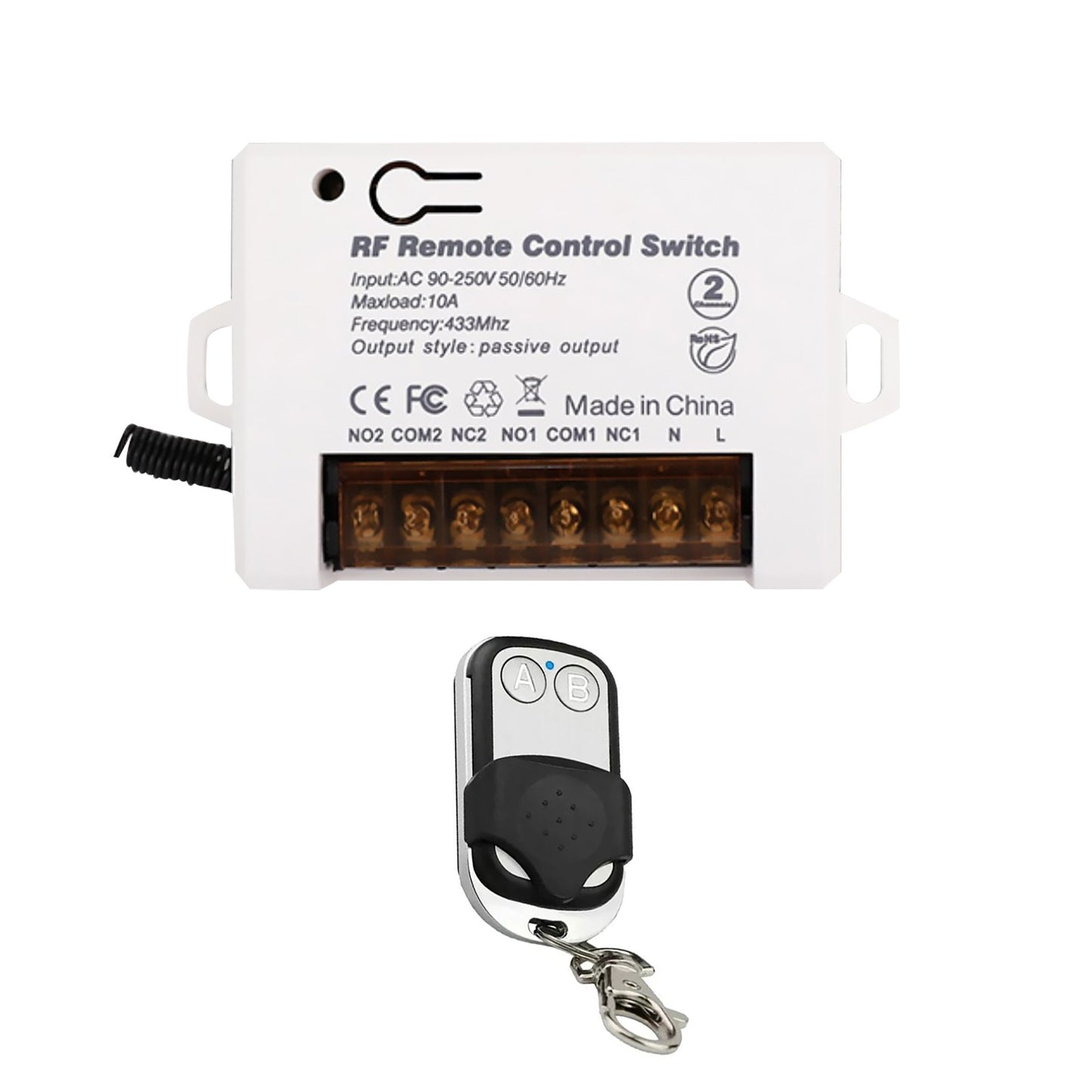 220V 110V 2Ch Relay Receiver Wireless Remote Control Switch for Garage/Gate gg