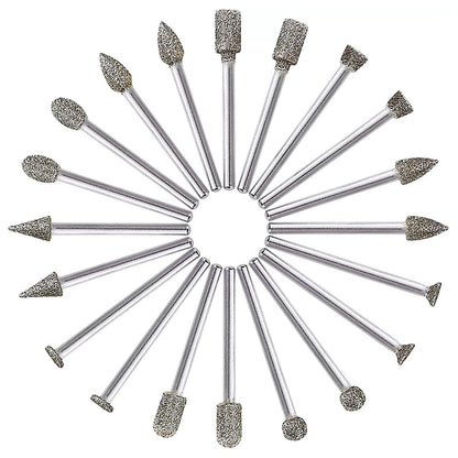20pcs Diamond Grinding Burr Drill Bits 3mm Grinding Diameter For Rotary Tool